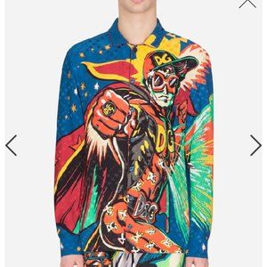 Silk Pyjama Shirt With Superhero King Print In Multi-colored